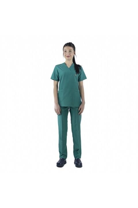 Bilenn Tekstil Ameliyathane Yeşili Kadın Alpaka Scrubs Forma Takımı