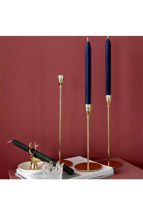 ELMATOLYE Balmumu Petek Saks Mavi Şamdan Dekor Mum