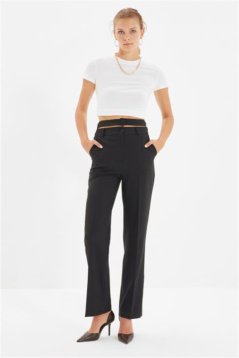TRENDYOLMİLLA Siyah Düğme Detaylı Pantolon TWOAW22PL0259