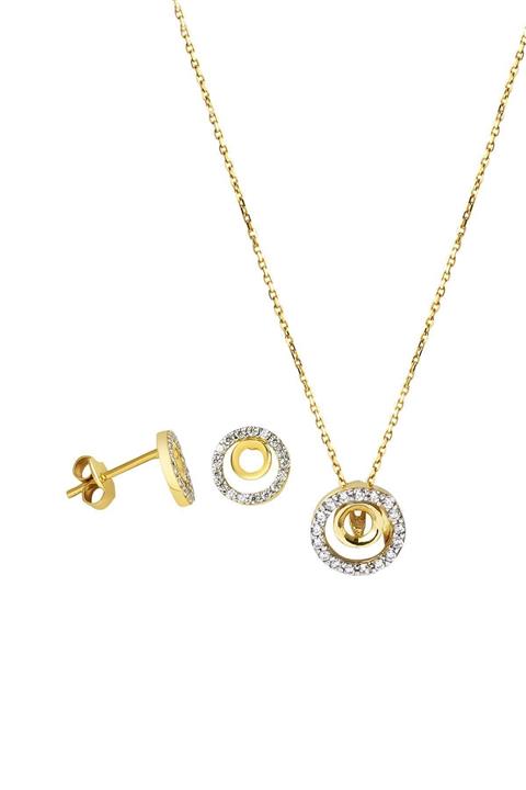 Label Insta 14 Ayar Kolye & Küpeli Altın Set