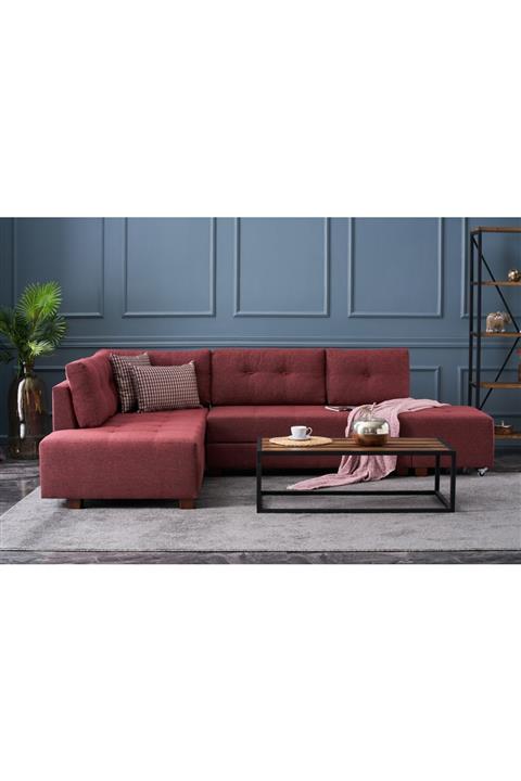 Evdebiz Manama Stil Yataklı Köşe Koltuk Kırmızı Sol