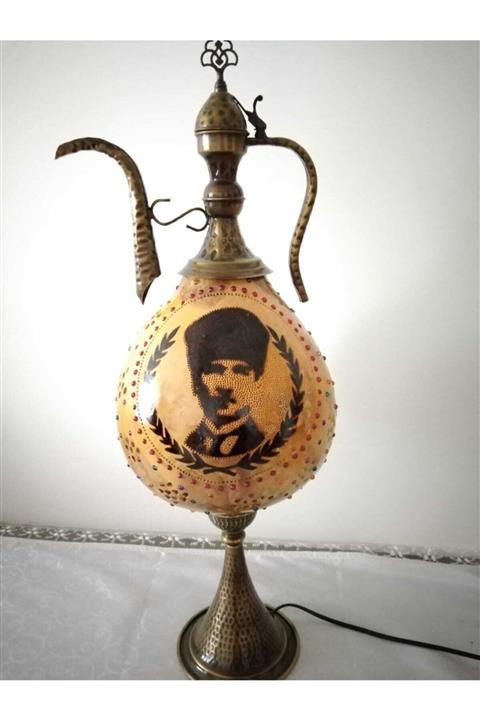 Altanlar Sanat Dünyam Atatürk Portresi Ahşap Yakma Su Kabağı Lamba
