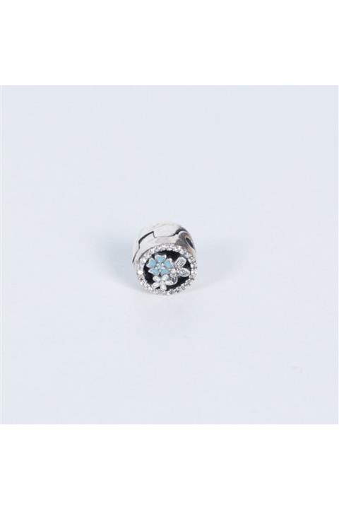 Nur Silver Çiçekli Kilit Charm