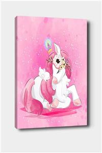 Else Halı Else Pembe Unicorn Atlı Desenli Dekoratif Çocuk Bebek Odası Kanvas Tablo 50x70 Cm