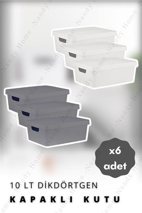 Nandy Home 10 Lt Dekoratif Düzenleyici Kapaklı Kutu 6 Adet No Coller