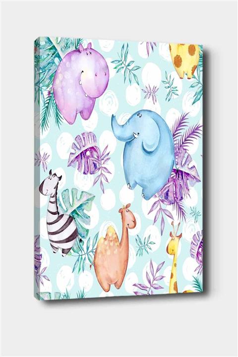 Else Halı Else Renkli Orman Hayvanları Desenli Dekoratif Çocuk Bebek Odası Kanvas Tablo 50x70 Cm