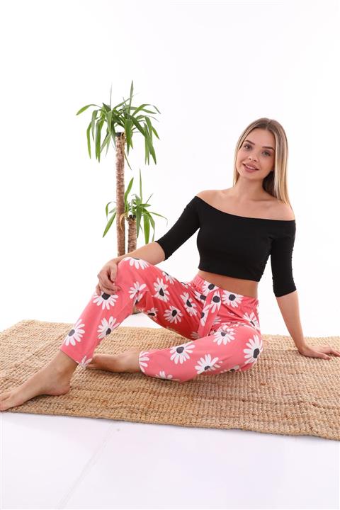 Arvin Kadın Kadife Papatya Desen Pijama Altı