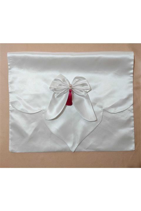 AYDIN ÇEYİZ Beyaz Saten Fiyonklu Zarf Bohça 50 X 45 Cm Ebatlarında