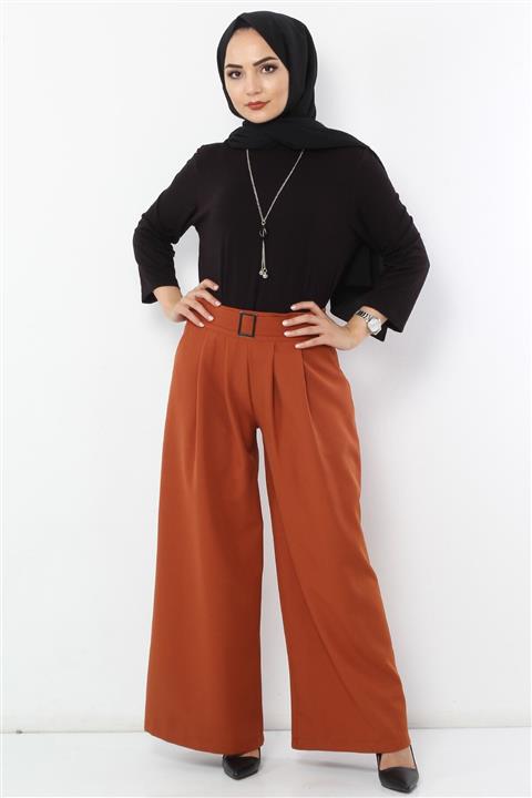 Tesettür Dünyası Pileli Etek Pantolon Tsd2789 Kiremit