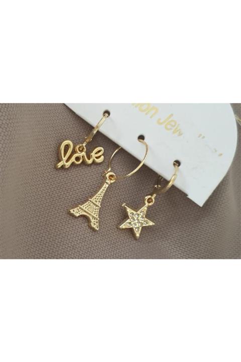 Afya Jewelry Eyfel Kulesi - Yıldız Detaylı Zirkon Taşlı Çelik Küpe