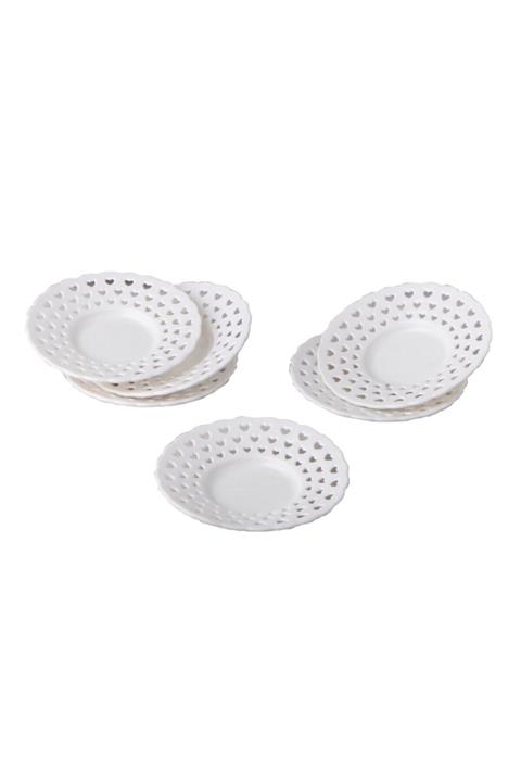 Crystal Ware 6 Lı Kalpli Çay Tabağı Plastik Porselen Görünümlü