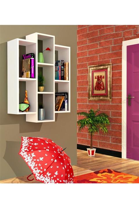 BKConcept Dekoratif Büyük Kitaplıklı Duvar Rafı Beyaz
