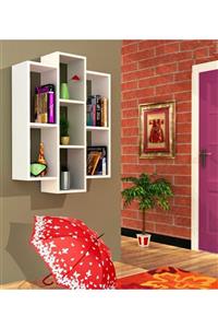 BKConcept Dekoratif Büyük Kitaplıklı Duvar Rafı Beyaz