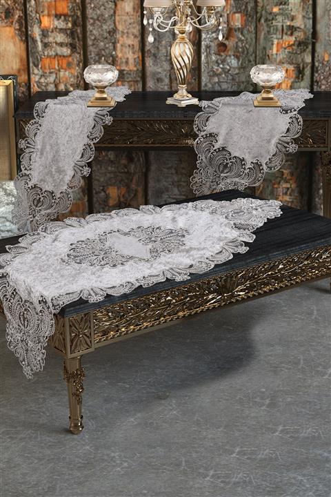 Çeyiz Diyarı Fransız Güpürlü Yasemin Kadife Salon Takımı 5 Parça Gri