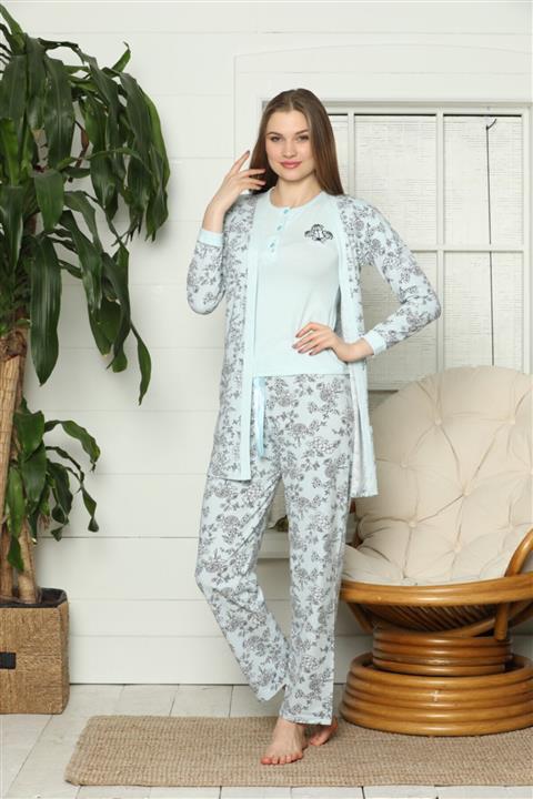 Vigenza Kadın Mavi Sabahlık Takımı 3'lü