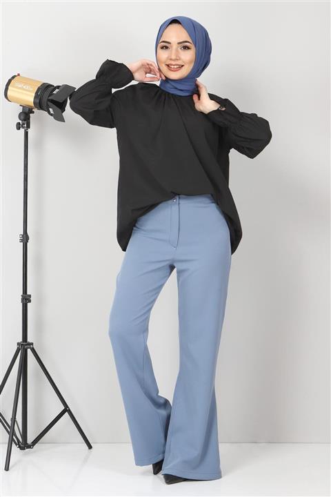 Tesettür Dünyası Ispanyol Paça Kumaş Pantolon Tsd10620 Mavi