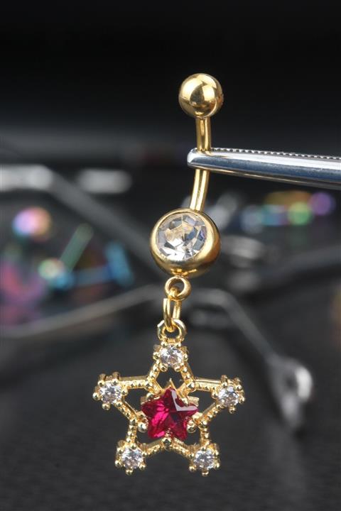 depozoom Cerrahi Çelik Zirkon Taşlı Yıldız Göbek Piercing 10 Mm Roze