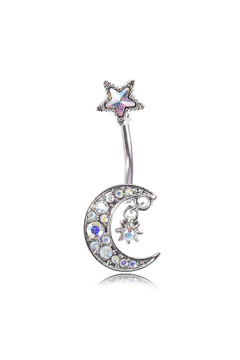 Chavin Taşlı Rose Gold Ay Ve Yıldız Çelik Göbek Piercing En47by