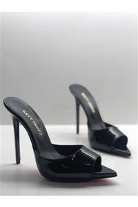 HAYYSHOES Kadın Siyah Hakiki Deri Astarlı Topuklu Terlik