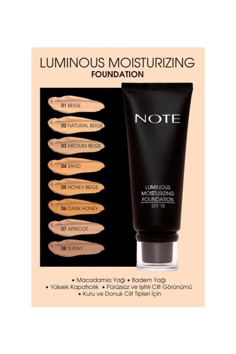 NOTE Luminous Moisturizing Fondöten 02 Natural Beige