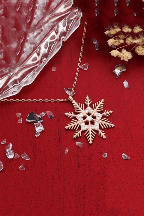 LOTUS GÜMÜŞ Kar Tanesi 14 K Rose Altın Kaplama Kadın Kolye