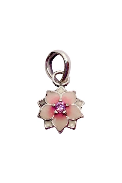 Nur Silver Pembe Çiçekli Charm