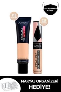 L'Oreal Paris 24H Matte Fondöten 115 Golden Beige & Kapatıcı 327 Cashmere + Makyaj Organizeri 36005237838091