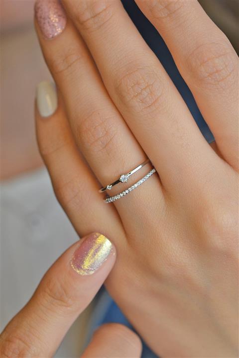 Sacce Scarves&Accessories Gümüş Renk Çift Sıra Ince Yüzük Eklem Yüzüğü