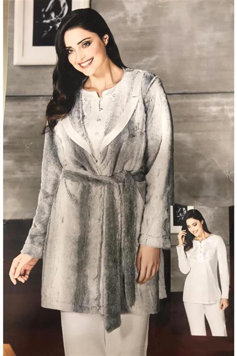 Flz Pijama Kadın Hamile Lohusa Kadife Sabahlıklı Şık Lohusa Pijama