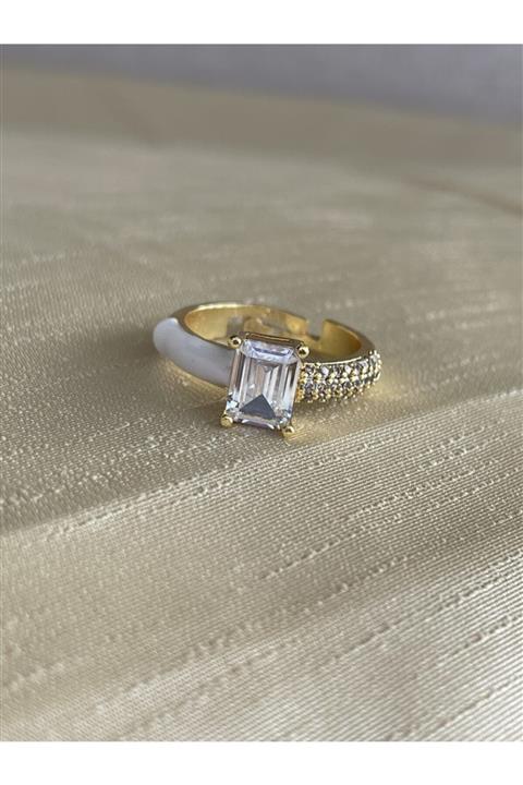 GMZ GARAGE Zirkon Taş Ve Mineli Ayarlanabilir Tek Taş Yüzük