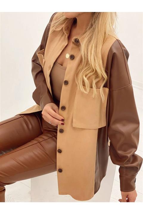 ABS Kahverengi Tesettür Deri Takımı