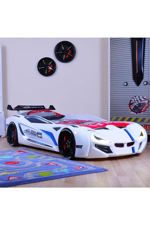 Setay Mersedes Arabalı Yatak Beyaz + Ortopedik Yatak + Nevresim