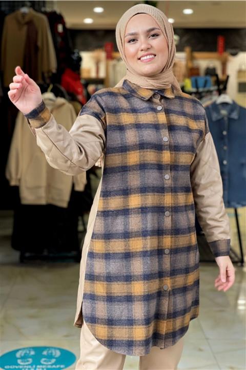 LOREEN FASHİON Kapitone Deri Detaylı Oduncu Gömlek