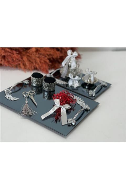 malzemeeminonuu Söz Nişan Tepsisi Damat Kahvesi Gümüş Renk Yaprak Tepsi