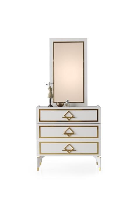 Evistro Lake 3 Çekmeceli Şifonyer Makyaj Masası Ekru Demonte