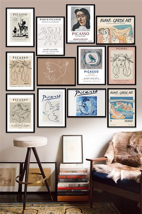 Kate Louise 12 Parça Çerçeve Görünümlü Mdf Tablo Seti (80x80 Cm)