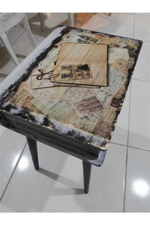 Caba Vintage Studio Dekoratif Ahşap Kitap Şeklinde Yan Sehpa El Boyaması 43x33 cm