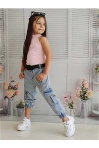 eliz kids Kız Çocuk Crop,pantalon,kemer Ve Zincir Set