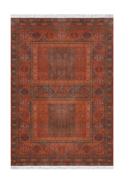 Osso Turuncu Otantik Şark Dekoratif Desenli Saçaklı Klasik Kilim Halı - 170x240 cm