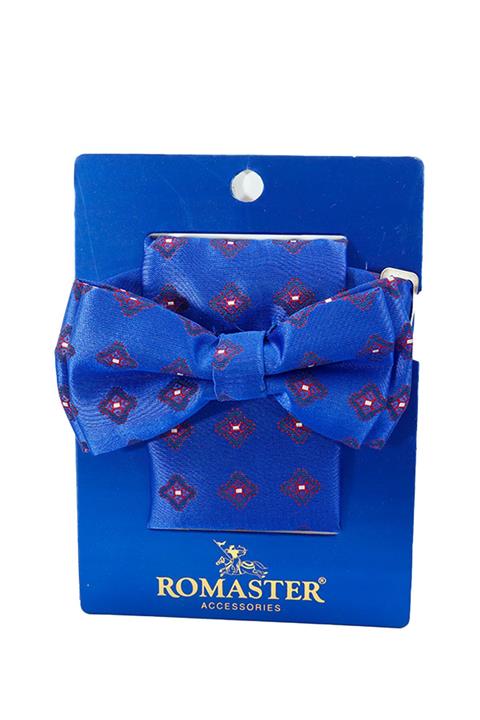 ROMASTER Mavi Renk Daire Desenli Mendilli Papyon