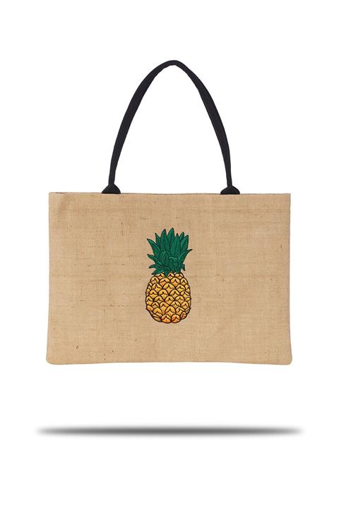 Fudela Kadın Hasır Ananas Desenli Askılı Plaj Çantası
