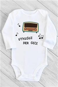 BabyLimon Unisex Bebek Beyaz Yenidoğan Uykusuz Her Gece Uzun Kollu Çıtçıtlı Body