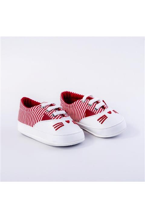 First Step Kedi Nakışlı Patik Kırmızı