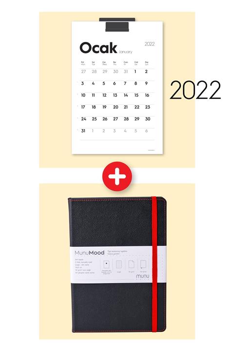 Munu Note Siyah Defter + Duvar Takvimi Set