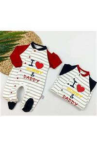 babynis Unisex Bebek Beyaz I Love Mummy Daddy Baskılı Tulum