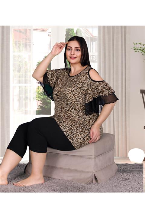 Lady Büyük Beden Kısa Kol Kapri Takım