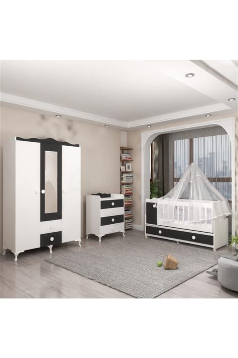 Garaj Home Pırlanta Gri Bebek Odası Takımı - Yatak Ve Uyku Seti Kombinli- Uykuseti Mavi