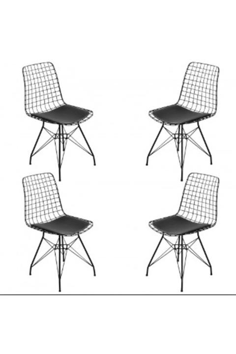 Cosargroup 6 Adet Dekor Siyah Tel Sandalye Bahçe Ev-yaşam Kafe