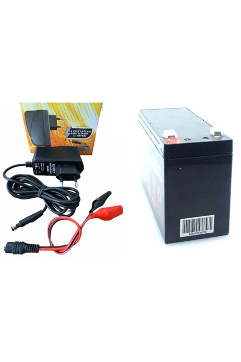 ATAEXPRESS 12 Volt 7 Amper Kuru Tip Akü + Akü Pil Şarj Cihazı Adaptörü Hazır Akü Ve Adaptörlü Set 1a Set
