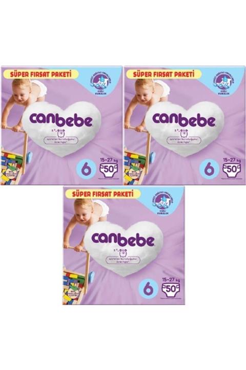 Canbebe 3'lü Bebek Bezi Süper Fırsat Paketi 6 Beden 50 Adet